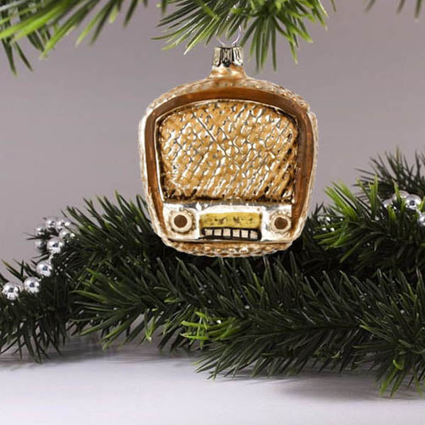 MAROLIN® -Christmas Glass ornament "Antic Radio" hanging on tree