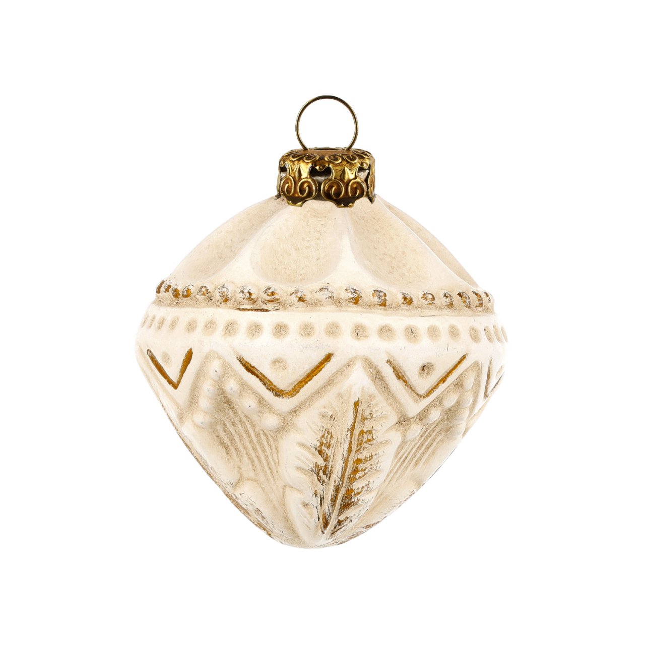 Marolin Paper-mâché ornament 'Gyroscope' with golden accents on a white background, showcasing its beautiful design.