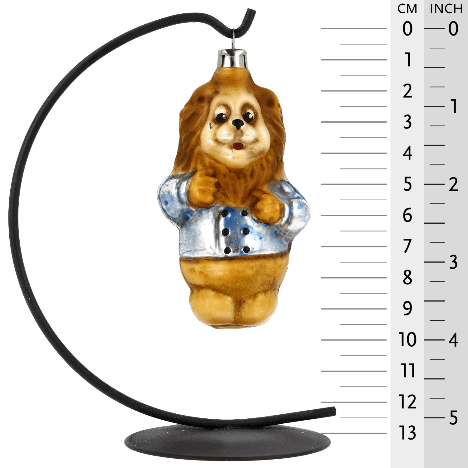 Vintage ornament "Lion with jacket" hanging on star bow