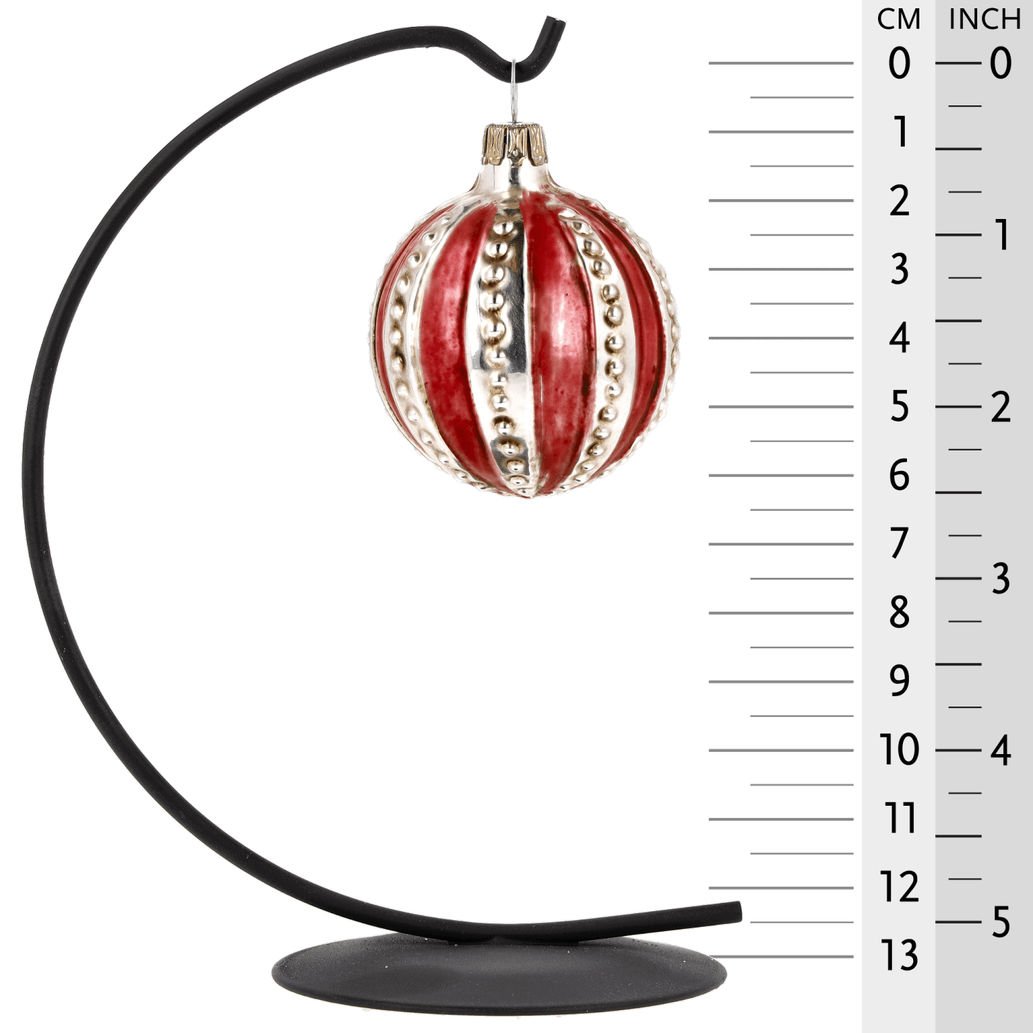 MAROLIN® - Glass ornament "Ball with red Stripes" hanging on a Herrnhut star bow