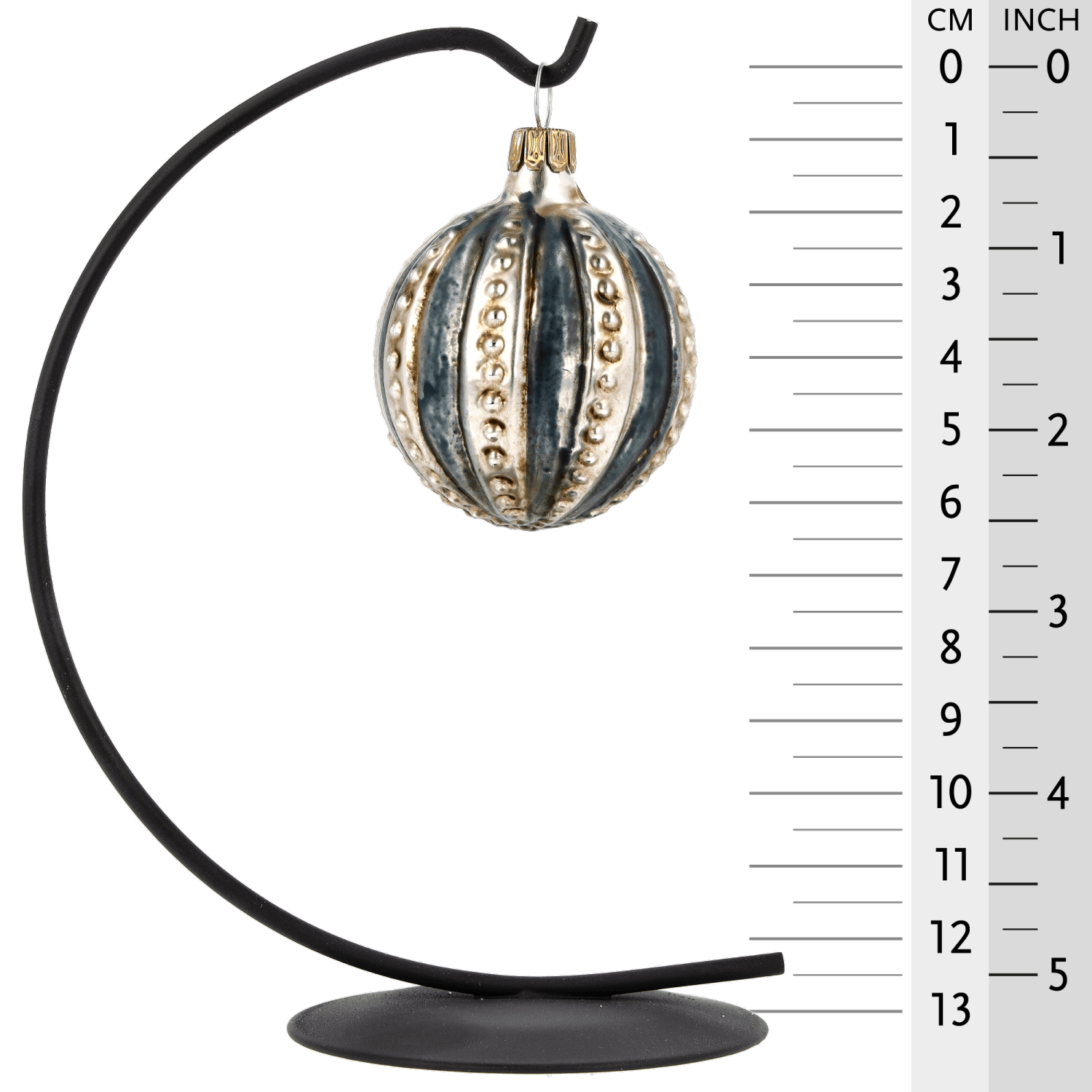 MAROLIN® - Glass ornament "Ball with blue Stripes" hanging on Herrnhut star bow