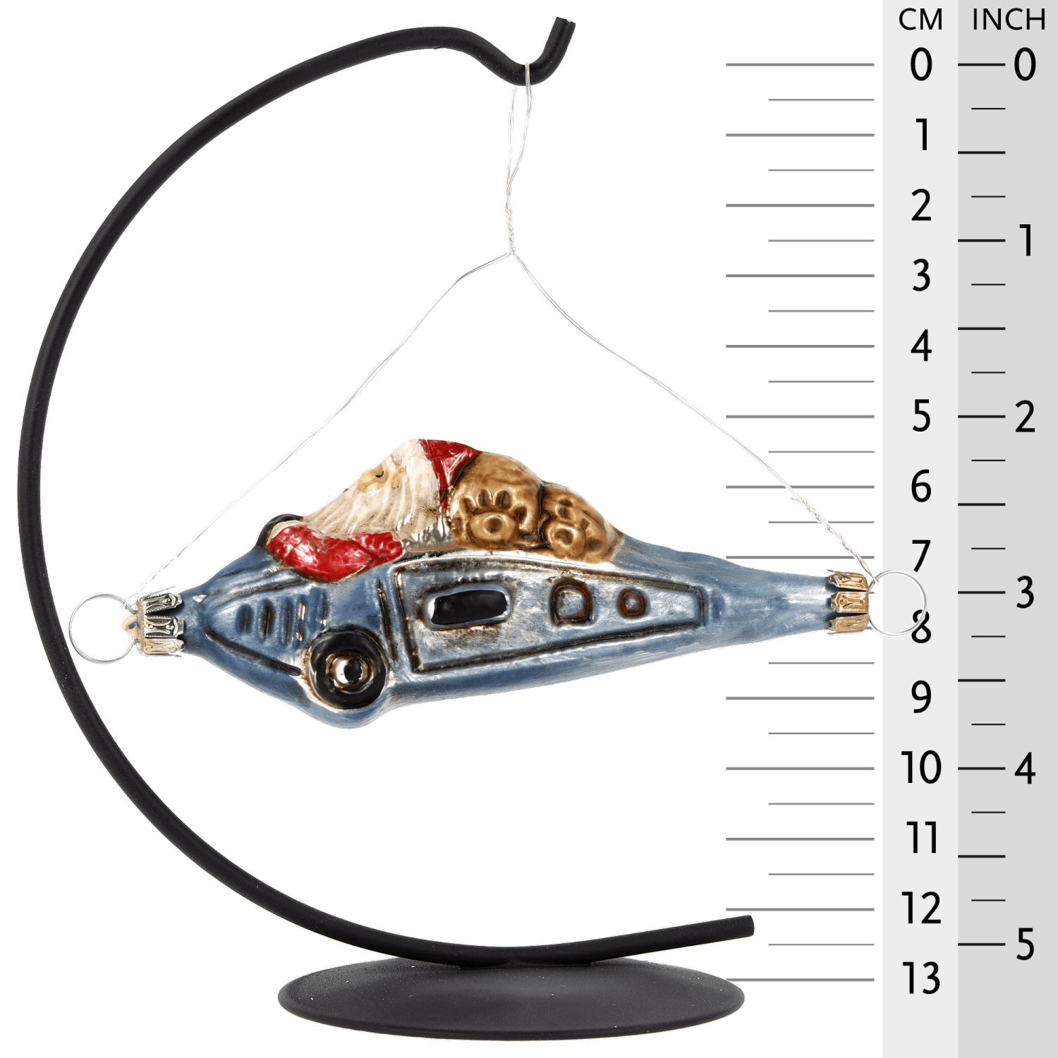 MAROLIN® - Glass ornament "Airplane with Santa" hanging on a star bow