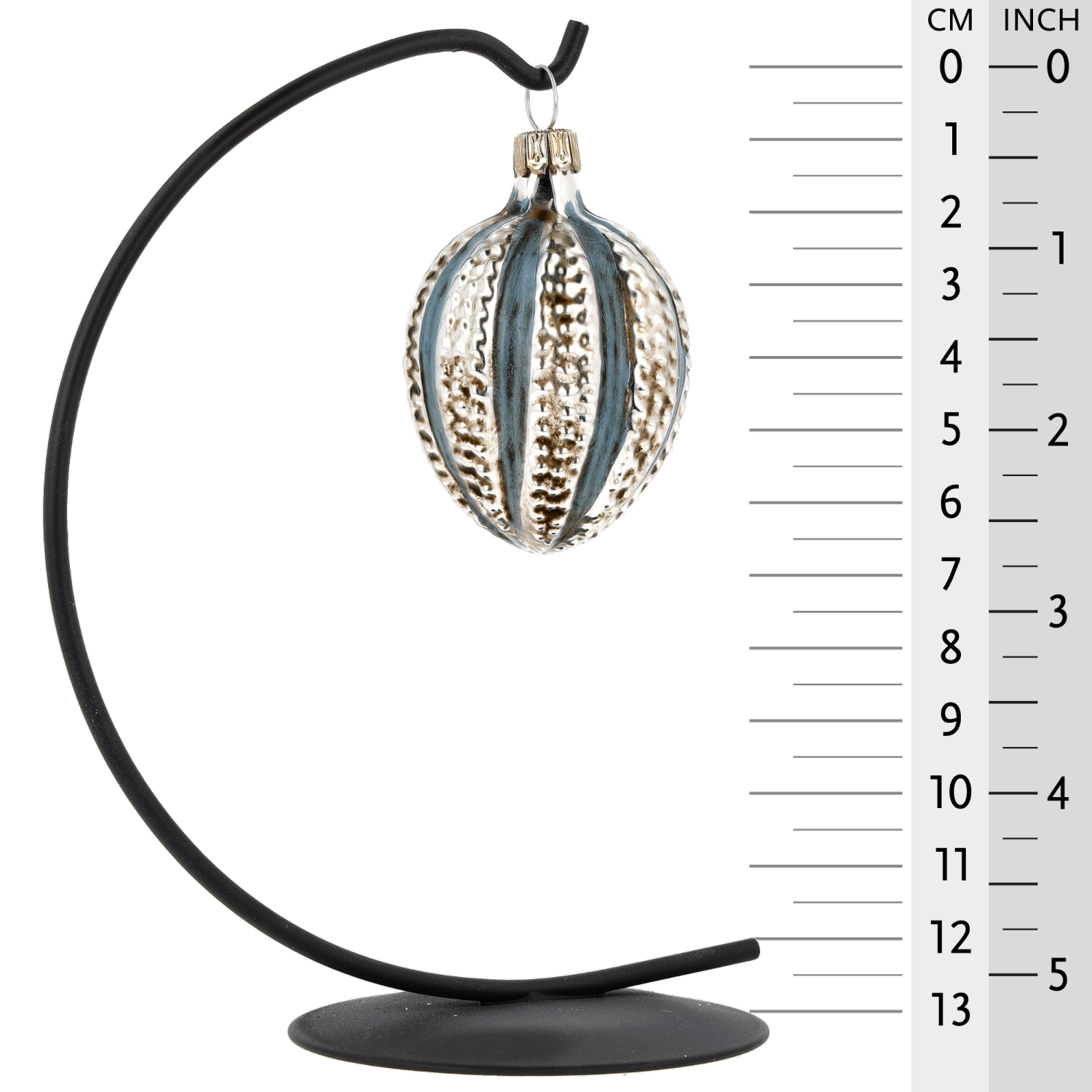 MAROLIN® - Miniature glass ornament "Egg with knobs blue" on Herrnut star bow