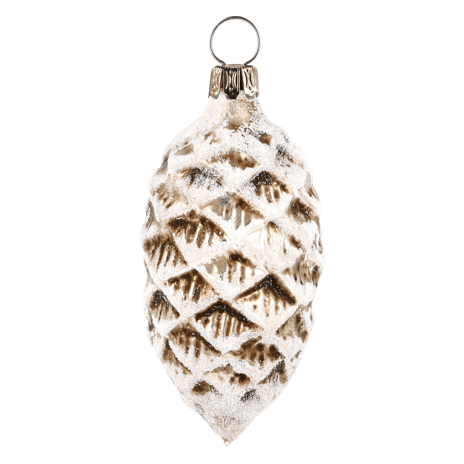 MAROLIN® - Glass ornament "Cone with snow antique white"