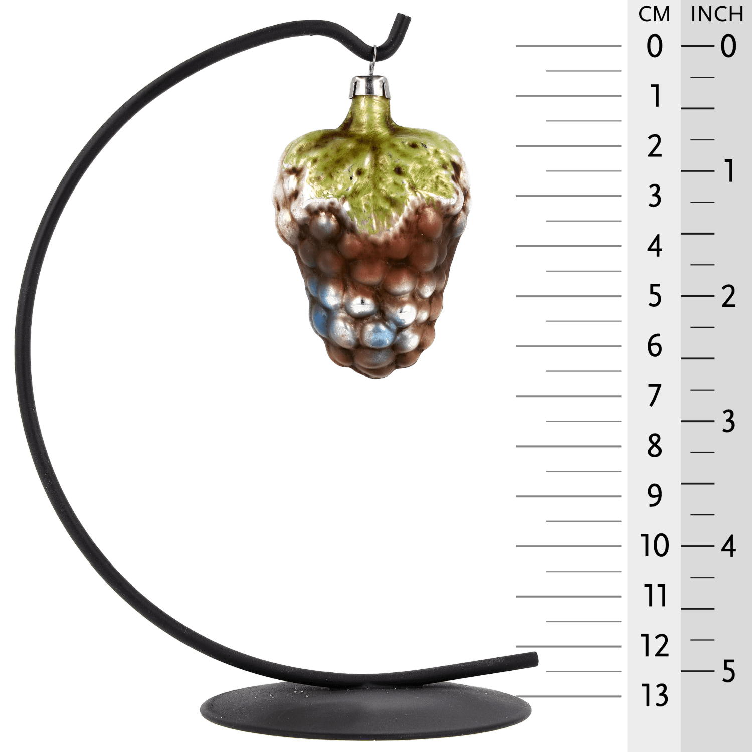 MAROLIN® - Glass ornament "Small grape with leaf" hanging on 13 inch star bow.