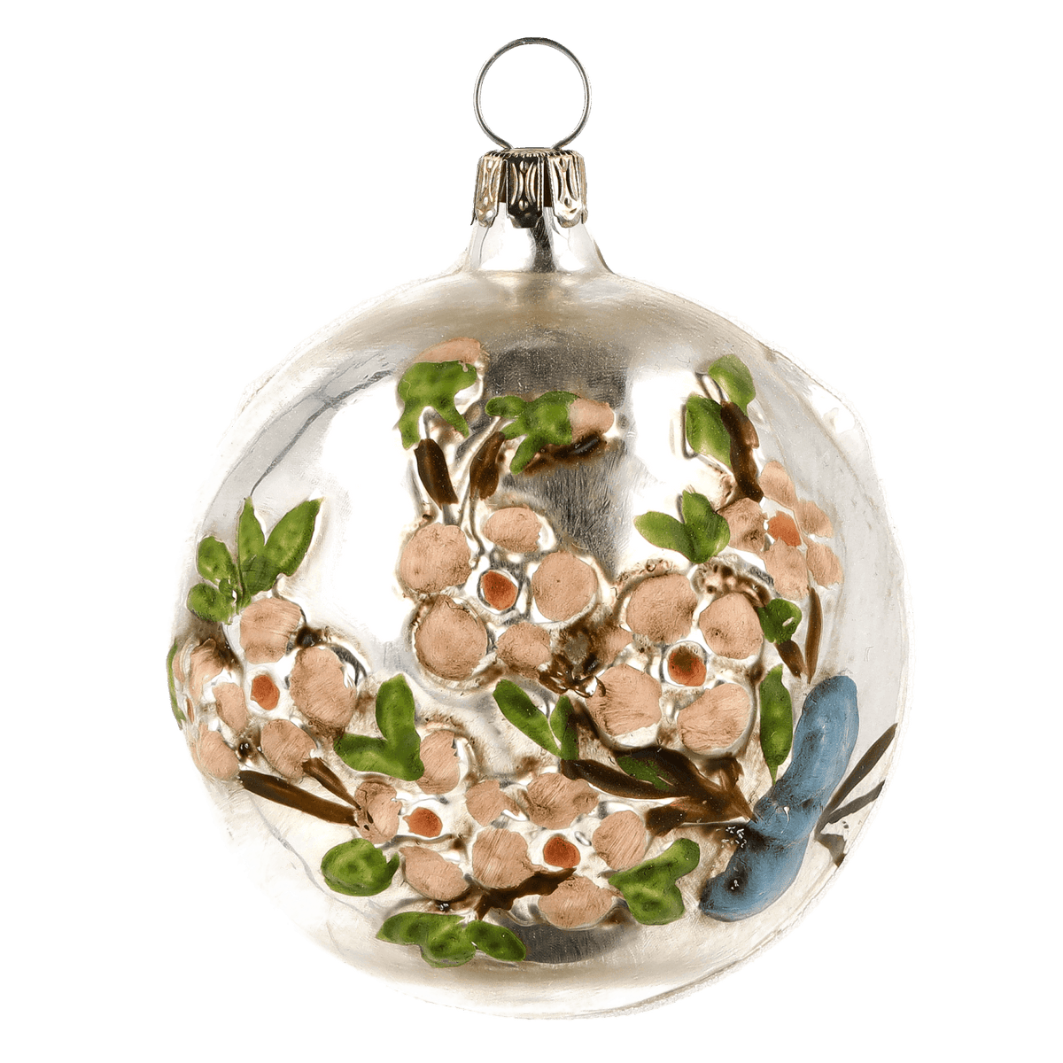 MAROLIN® - Glass ornament &quot;Ball with flower branch with glitter&quot;