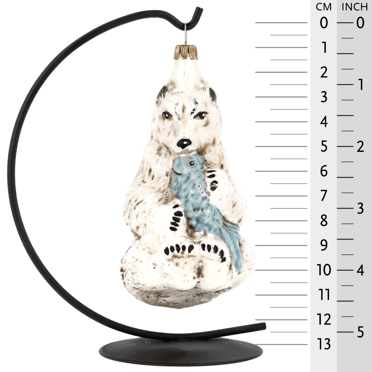 MAROLIN® - Glass ornament "Polar bear with fish" hanging on a Herrnhut star bow