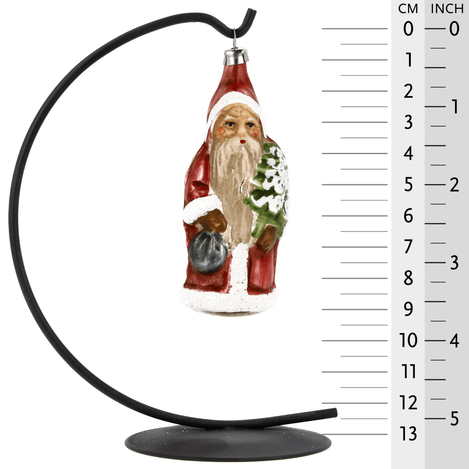MAROLIN® - Glass ornament "Little Santa with backpack and tree" on a starb bow