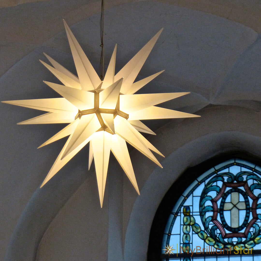 Original Herrnhut plastic star, white, ~ 130 cm / 51 inch ø hanging in church