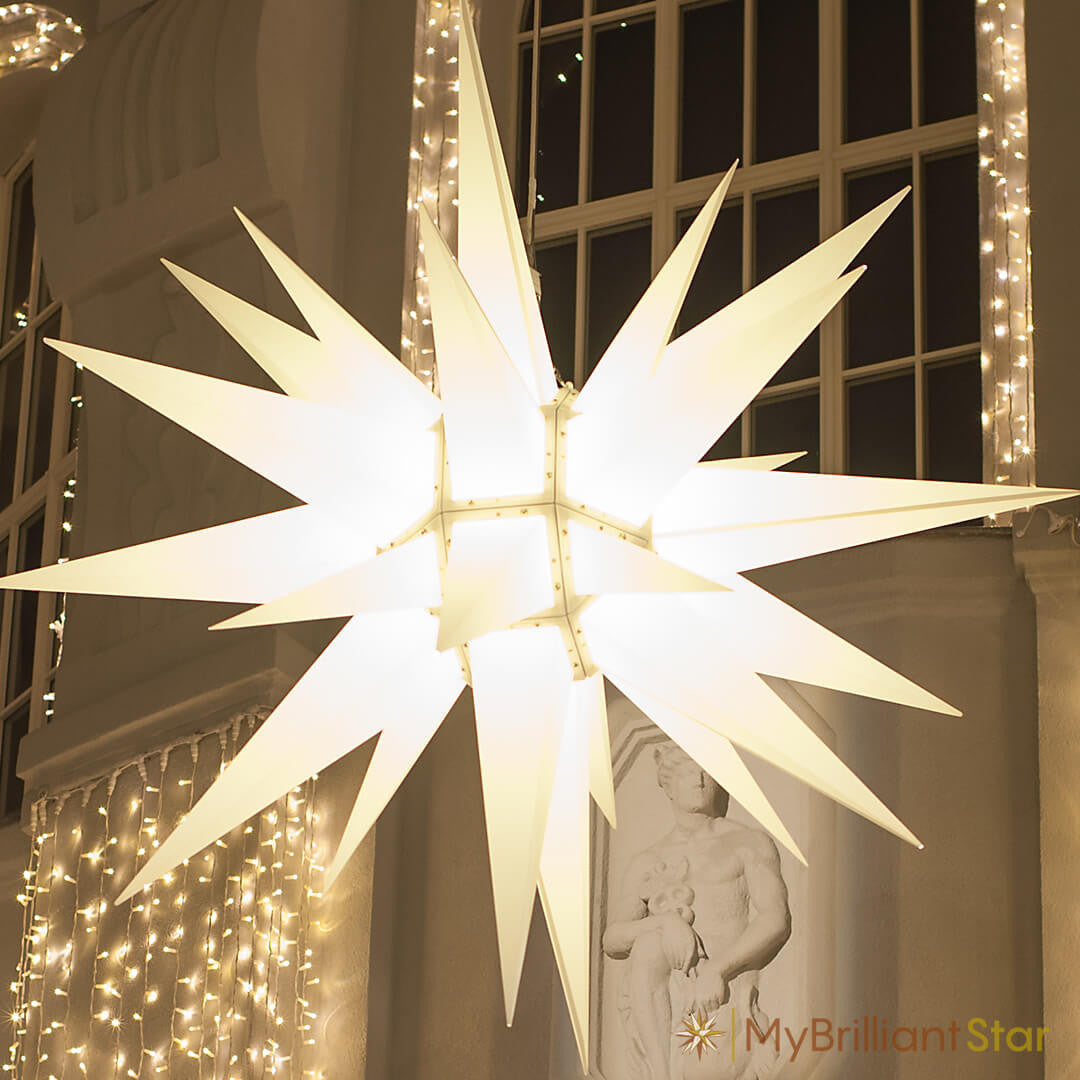 Church decorated with Original Herrnhut plastic star, white, ~ 130 cm / 51 inch ø