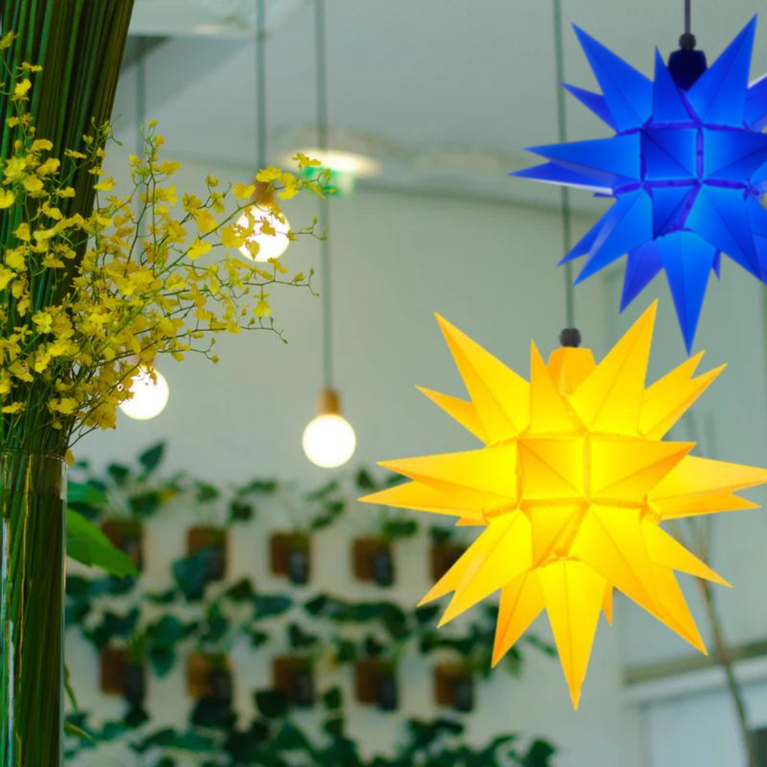 yellow and blue Original Herrnhut plastic star, ~ 40 cm / 16 inch ø