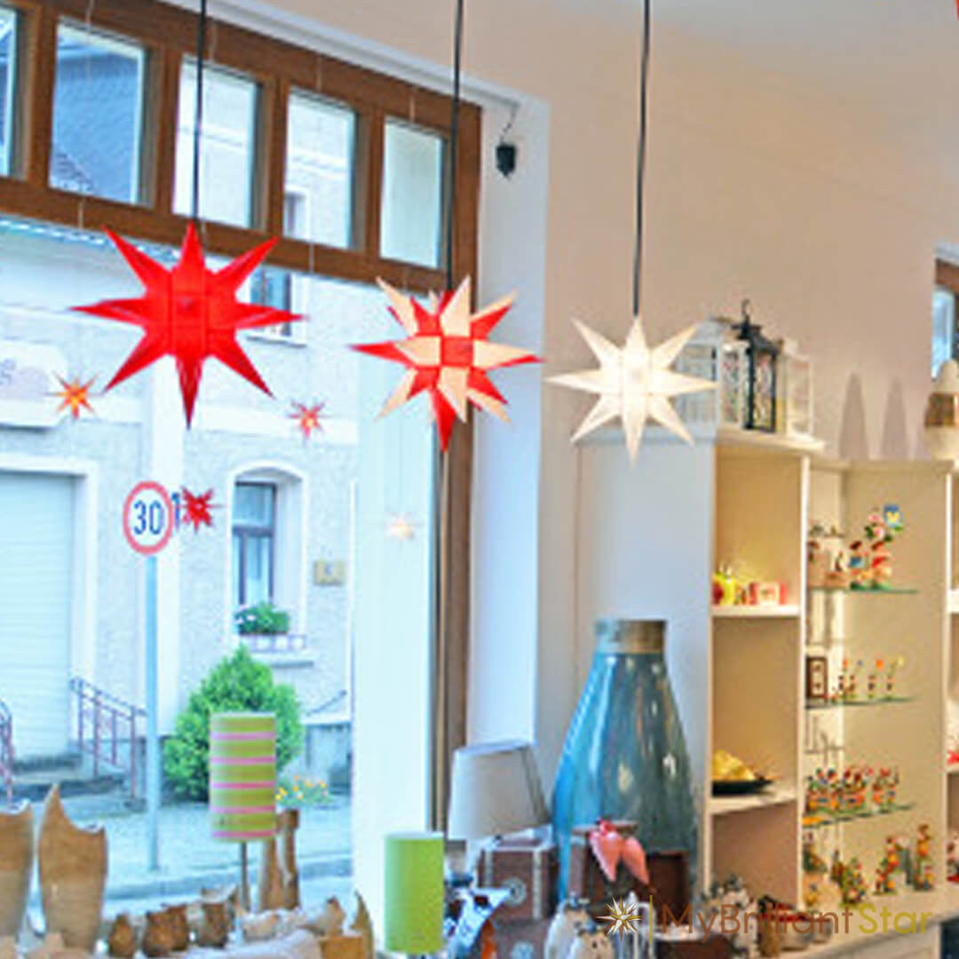red, white and red and whiteOriginal Herrnhut plastic star, ~ 40 cm / 16 inch hanging in Kitchen window