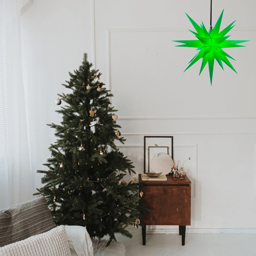 Christmas tree and Original Herrnhut plastic star, z-green, ~ 70 cm / 27 inch ø