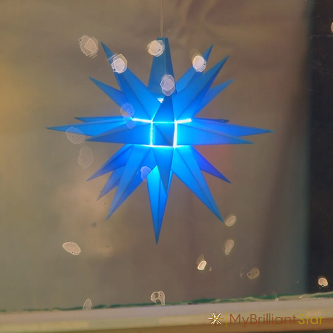 bright shining Original Herrnhut plastic star, blue, ~ 13 cm / 5 inch ø