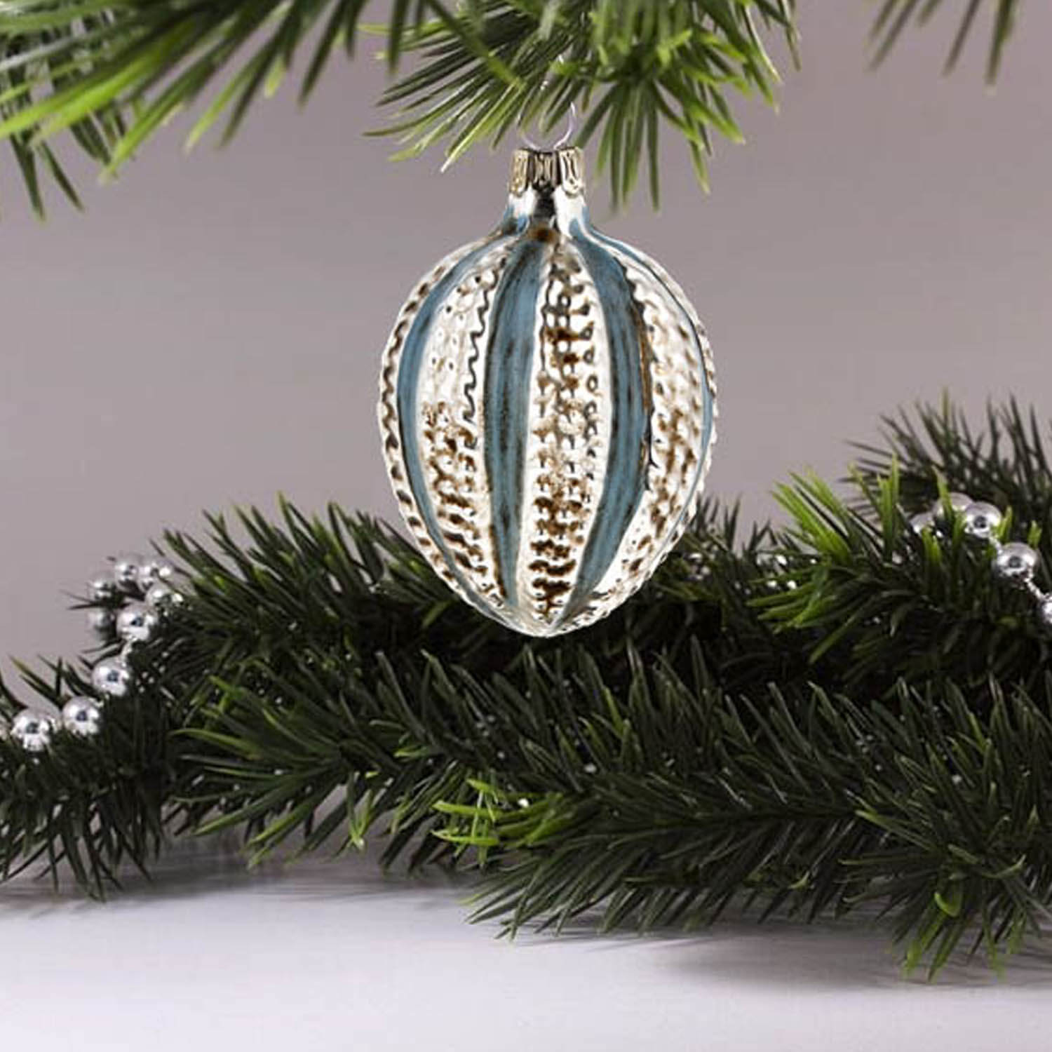 MAROLIN® - Miniature glass ornament "Egg with knobs blue"