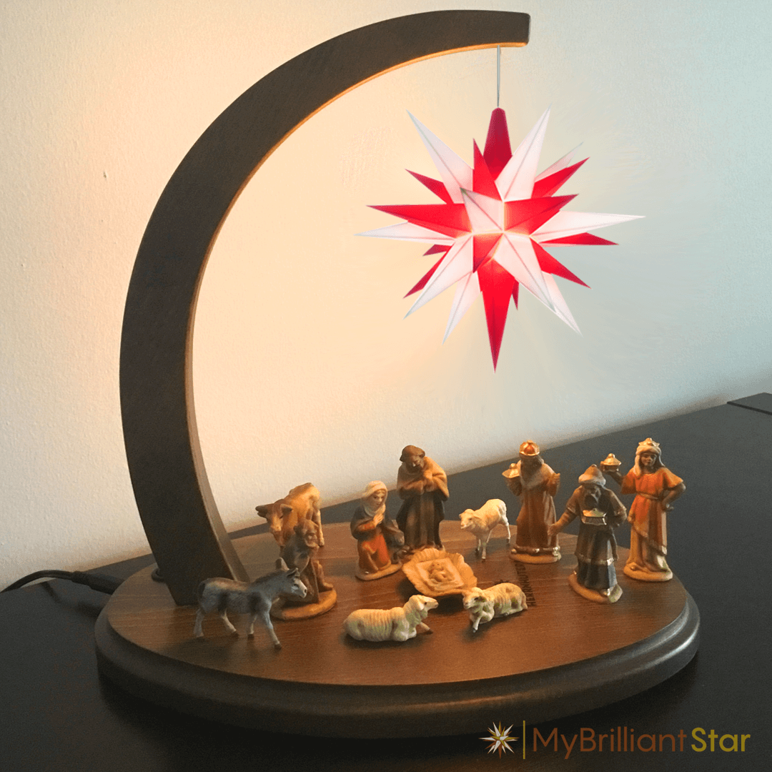 Starbow walnut stained - A1e plastic star ~ 13 cm / 5 inch ø - WHITE/RED