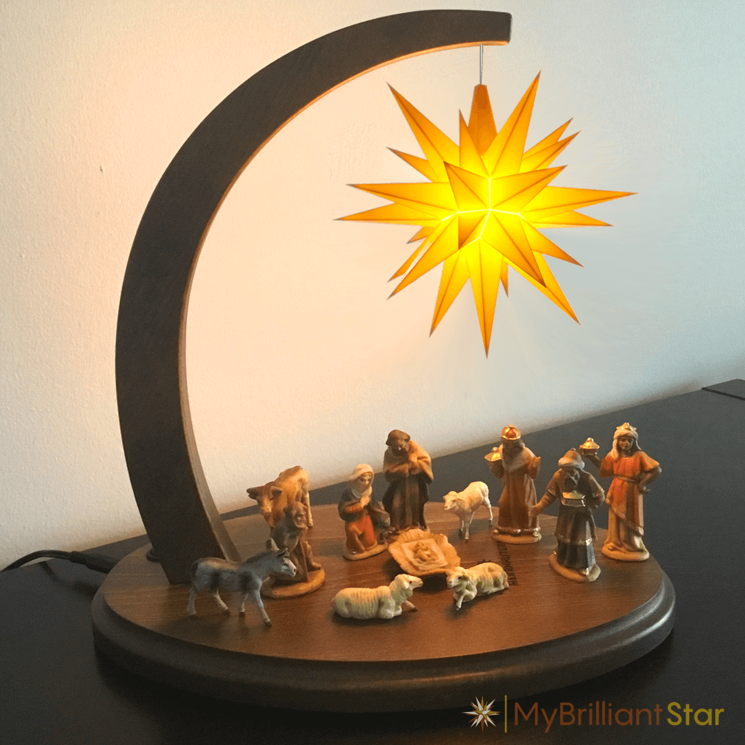 Starbow walnut stained - A1e plastic star ~ 13 cm / 5 inch ø - YELLOW