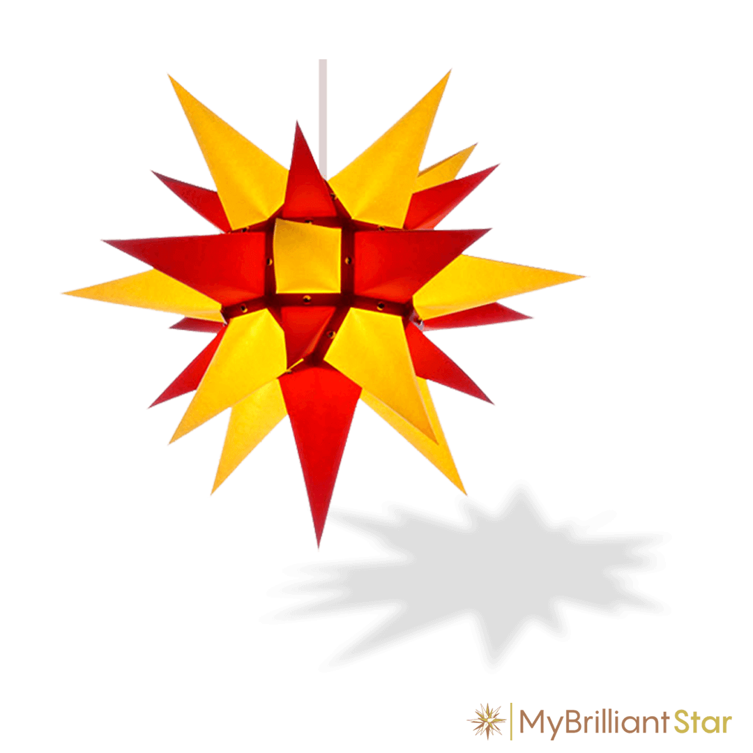 Original Herrnhut paper star, yellow / red, ~ 40 cm / 16 inch ø