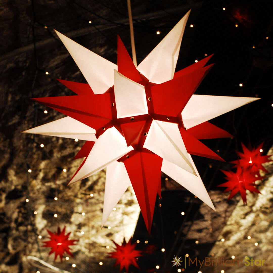 Original Herrnhut paper star, white / red, ~ 40 cm / 16 inch ø