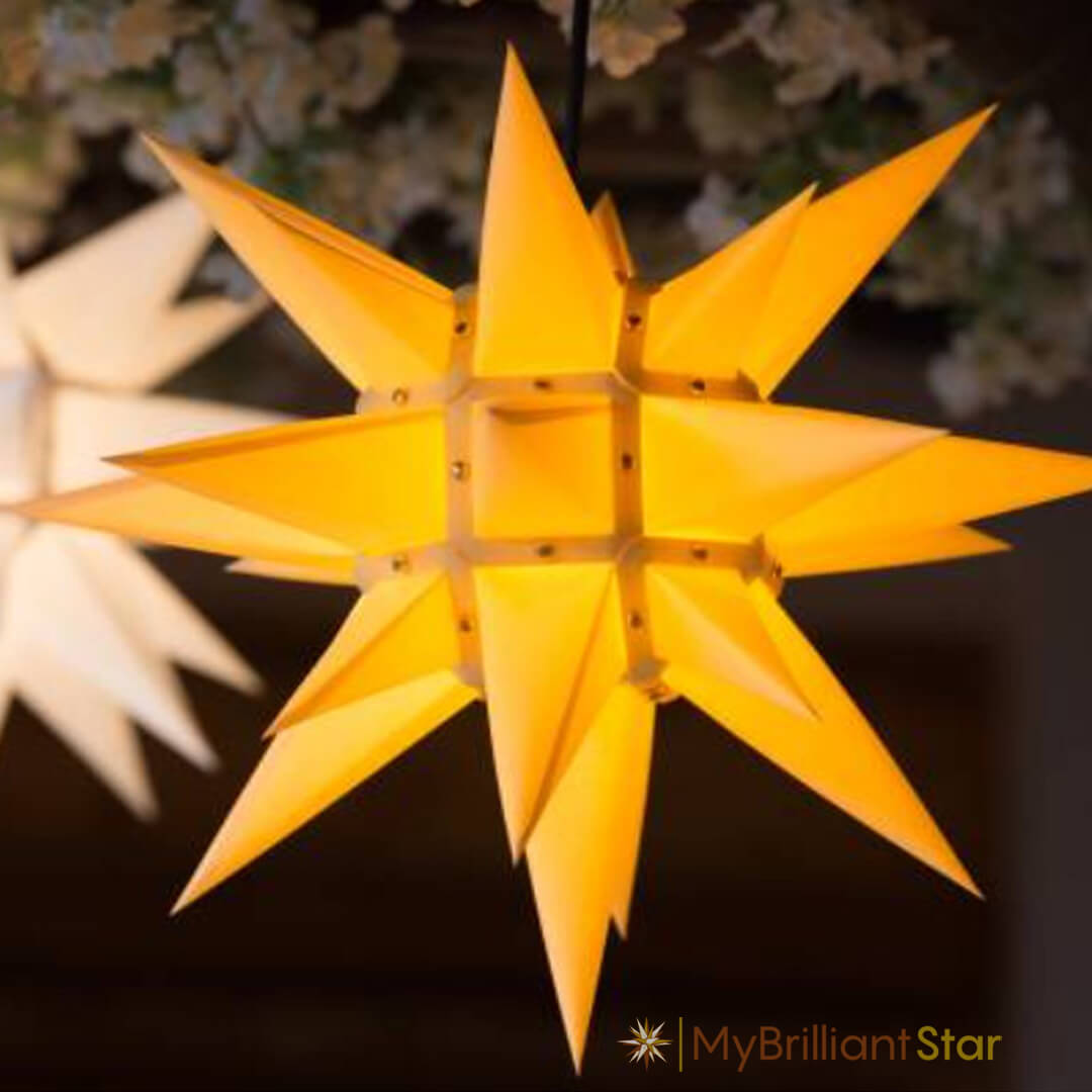 bright shining Original Herrnhut paper star, yellow, ~ 40 cm / 16 inch ø