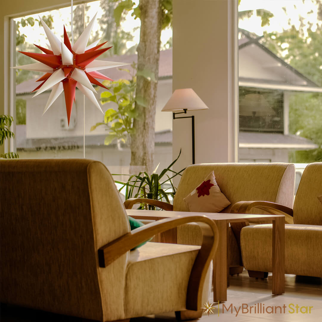 Original Herrnhut paper star, white / red, ~ 70 cm / 27 inch ø