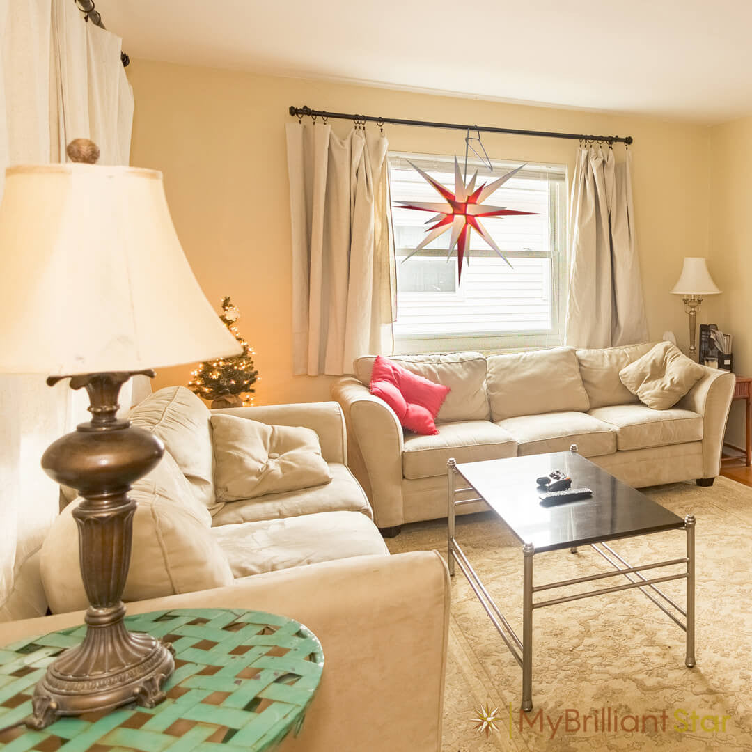 Original Herrnhut paper star, white / red, ~ 80 cm / 32 inch ø