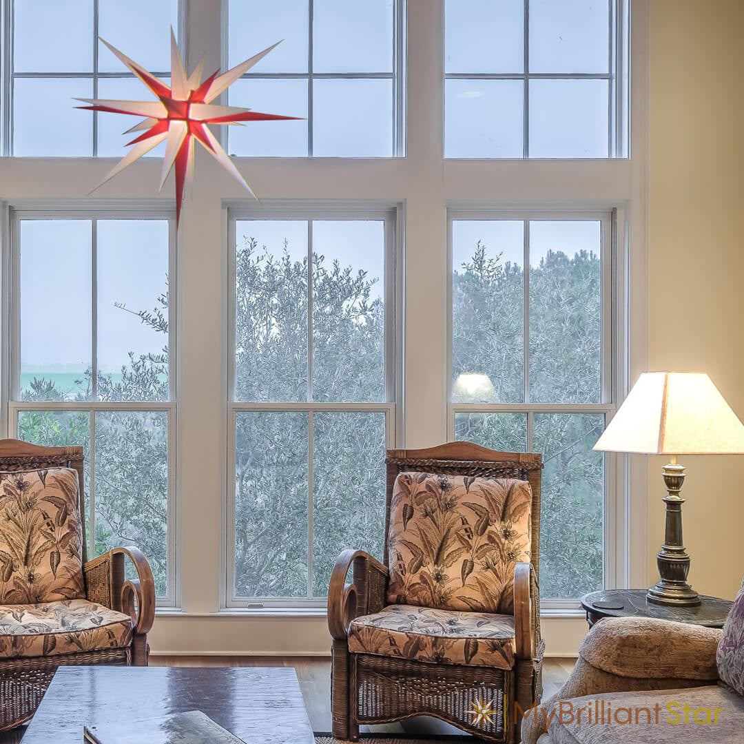 Original Herrnhut paper star, white / red, ~ 80 cm / 32 inch ø