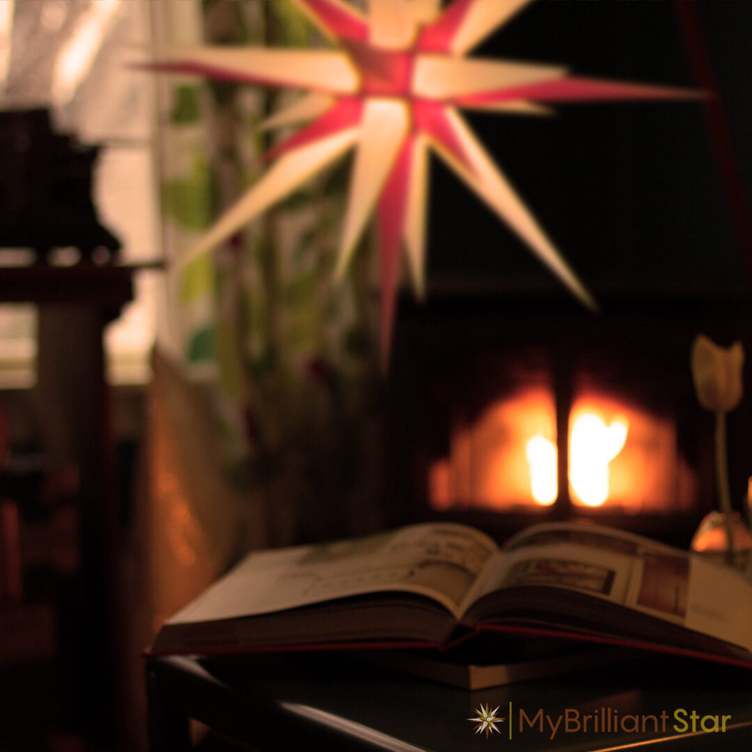 Original Herrnhut paper star, white / red, ~ 80 cm / 32 inch ø