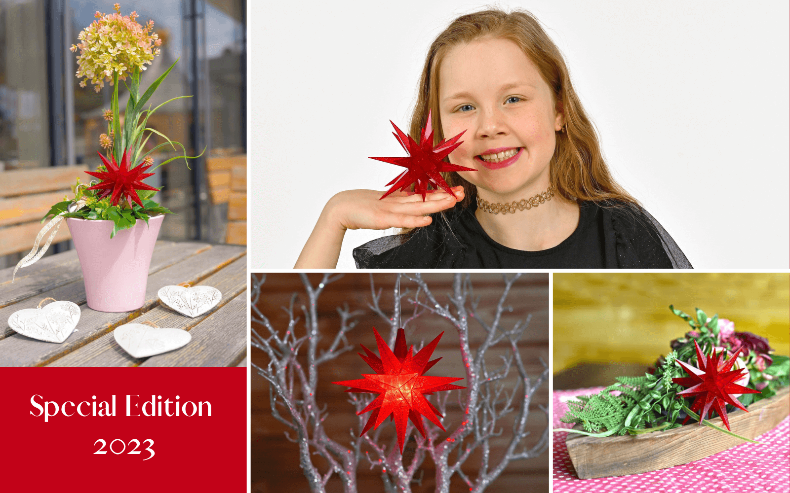 Girl with mini herrnhuter star in red 