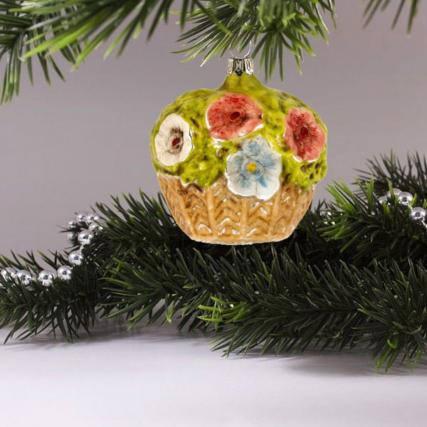 FlowerBasket vintage Glass Ornament