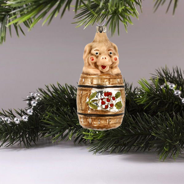 Fun Ornament "Pig in Barrel" 