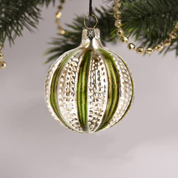 Glass Ball Ornament with nub and green stripes