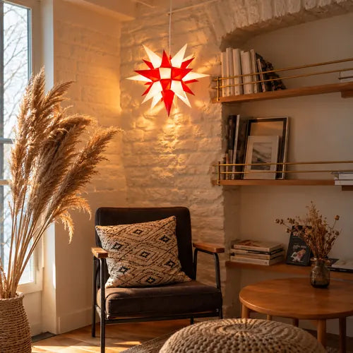 Original Herrnhut paper star, white / red, ~ 40 cm / 16 inch ø