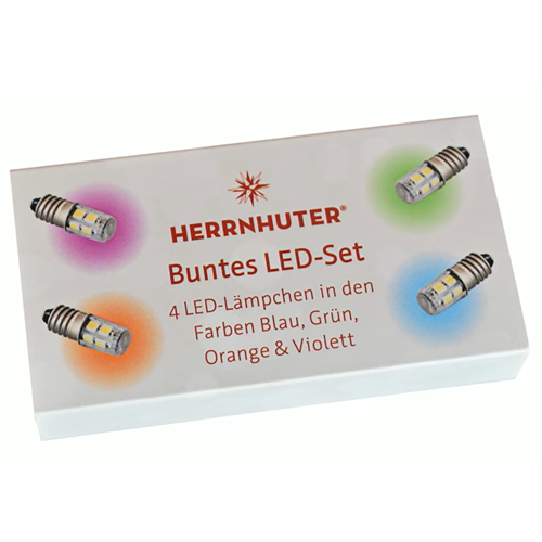 HERRNHUTER Buntes LED-Set packaging box showing four small LED bulbs with colored light effects on a white background.