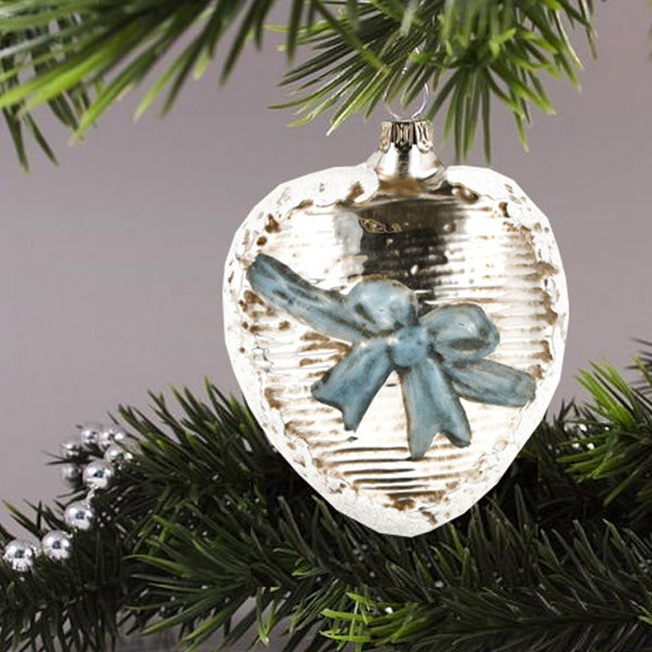 MAROLIN® - Glass ornament &quot;Big heart with blue bow&quot; in Christmas Tree