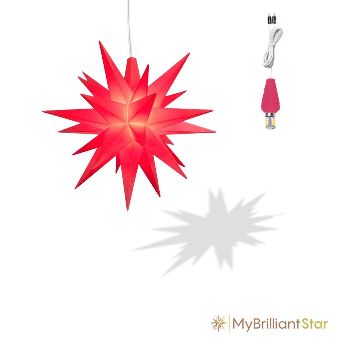 Original Herrnhut plastic MINISTAR, red, ~ 8 cm / 3 inch ø - LED with lighting kit