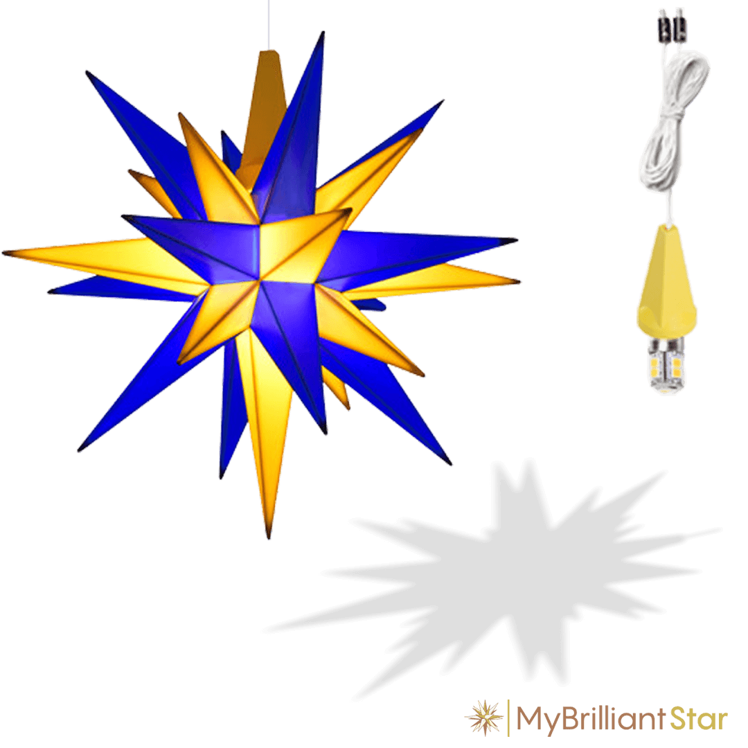 Original Herrnhut plastic star, blue/yellow, (Edition Upper Lusatia) ~ 13 cm / 5 inch ø - LED