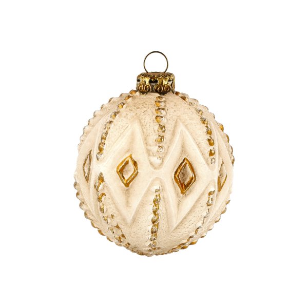 A Paper mache ornament &#39;Rhombus&#39; with delicate golden rhombuses displayed on a white background.