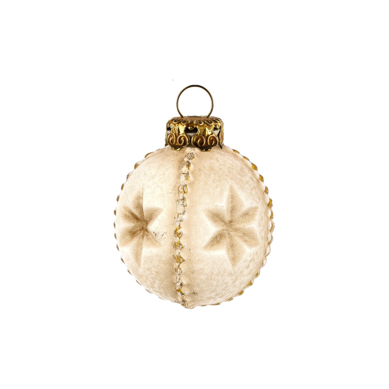 Paper-mâché ornament 'Star' with an imprinted star design on a white background, showcasing its charming texture.