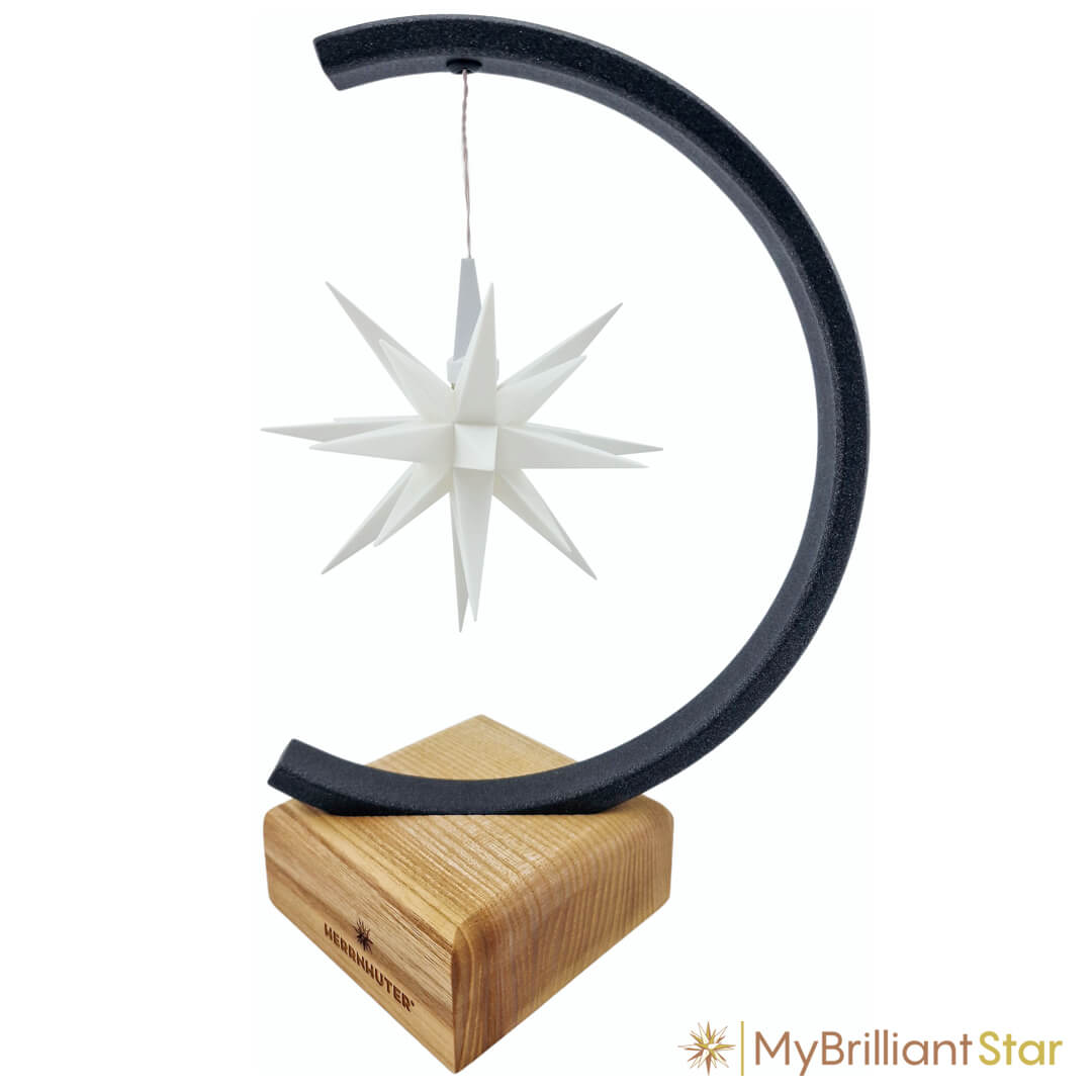 Star bow metal design - anthracite glitter - A1e plastic star ~ 13 cm / 5 inch ø - WHITE