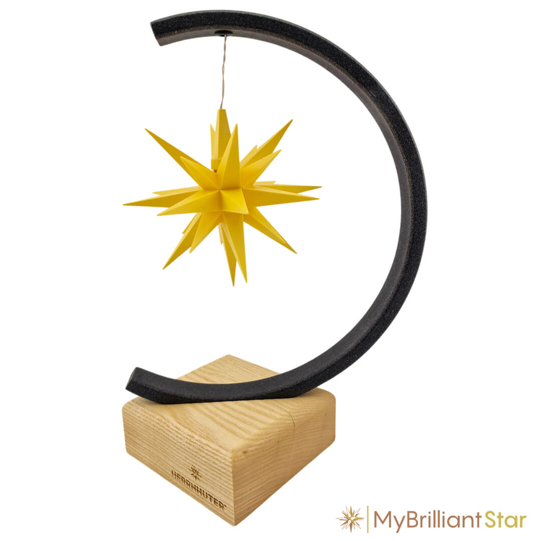 Star bow metal design - anthracite glitter - A1e plastic star ~ 13 cm / 5 inch ø - YELLOW