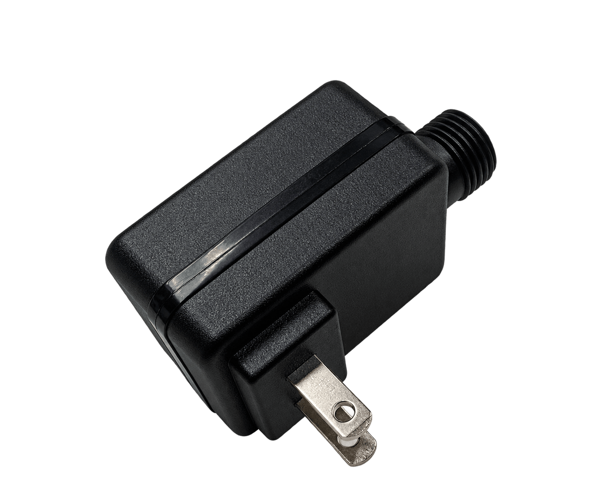 Black Herrnhut star-chain transformer with Canadian/US plug