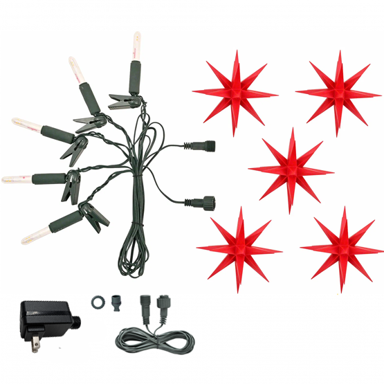 Original Herrnhut plastic star chain 5-star short/extension, red, ~ 5 m / 197 inch length LED