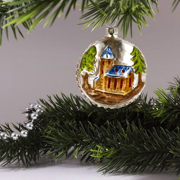 vintage Glass ornament &quot;Church and Tree&quot; 