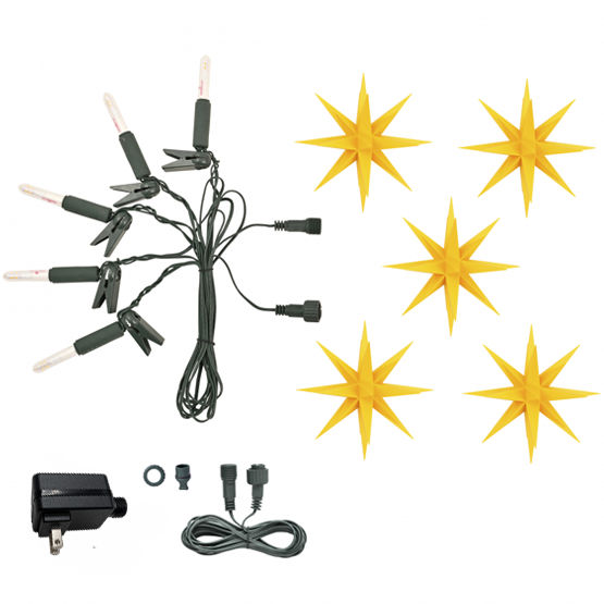 Original Herrnhut plastic star chain 5-star short/extension, yellow, ~ 5 m / 197 inch length LED