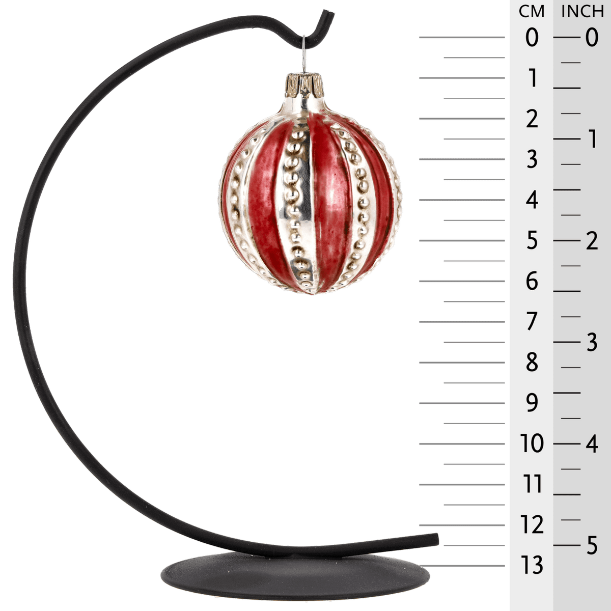 MAROLIN® - Glass ornament &quot;Ball with red Stripes&quot; hanging on a Herrnhut star bow