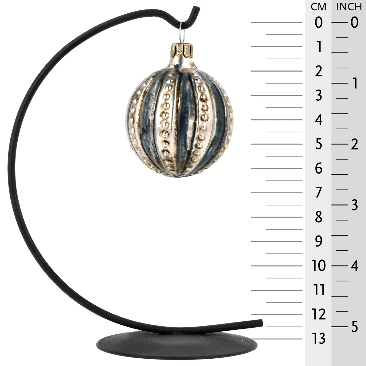 MAROLIN® - Glass ornament &quot;Ball with blue Stripes&quot; hanging on Herrnhut star bow