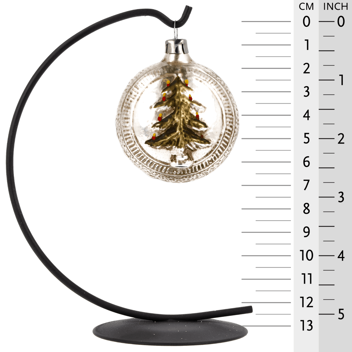 MAROLIN® - Glass ornament &quot;Ball with tree and stars&quot; hanging on a star bow