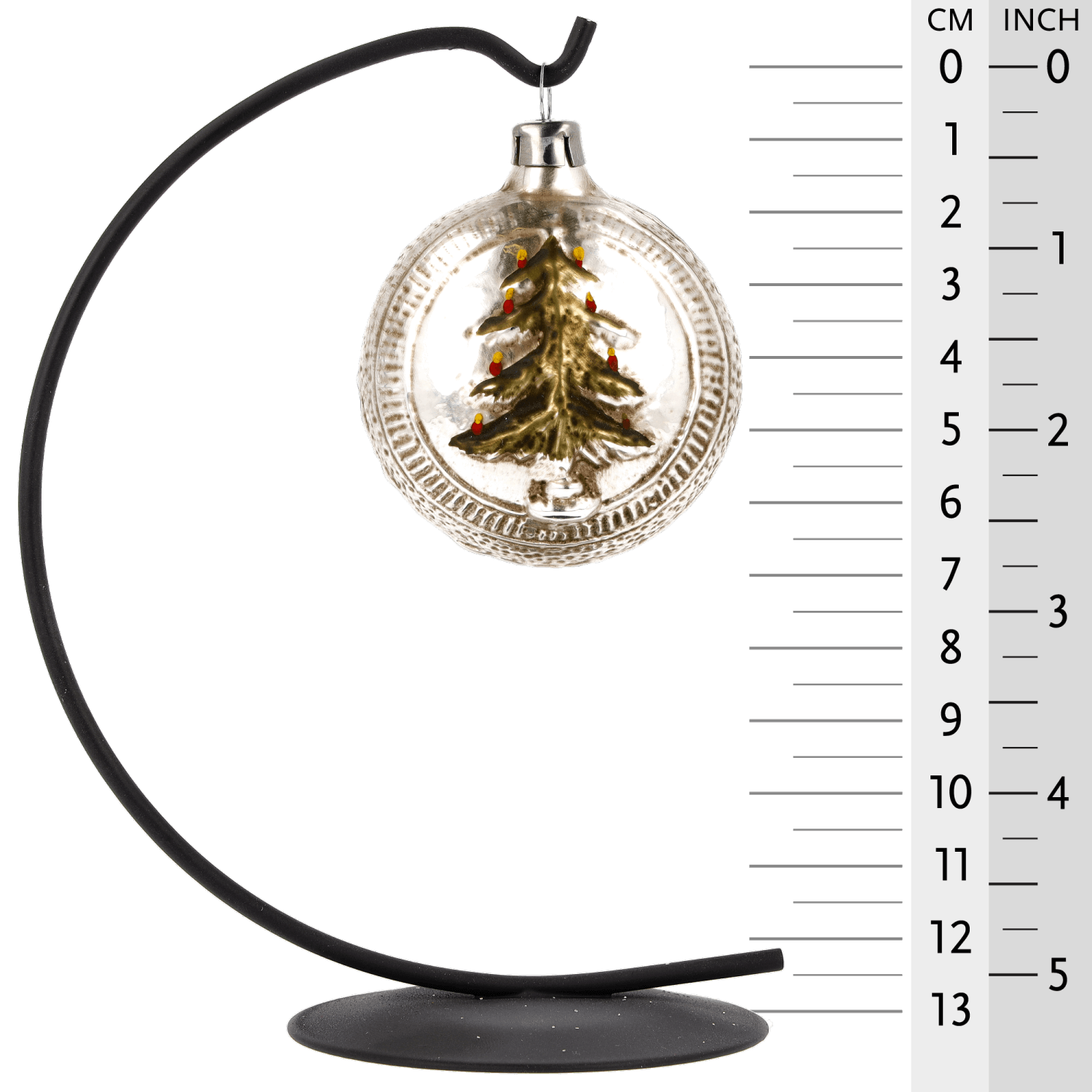 MAROLIN® - Glass ornament "Ball with tree and stars" hanging on a star bow