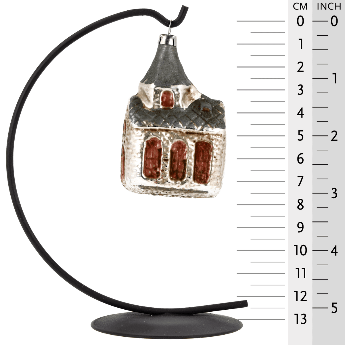 MAROLIN® - Glass ornament &quot;Church with blue roof&quot; hanging on a star bow